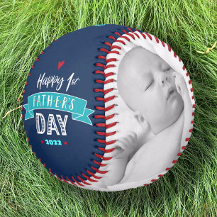 Pelota De Béisbol Happy 1st Father’s Day, Bold Typography, Aqua Navy