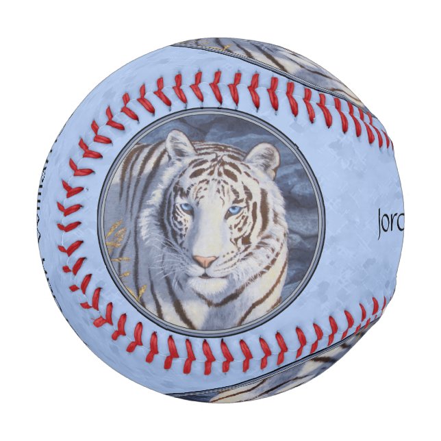 Pelota De Béisbol Hermoso tigre blanco con ojos azul cristal (Anverso izquierdo)