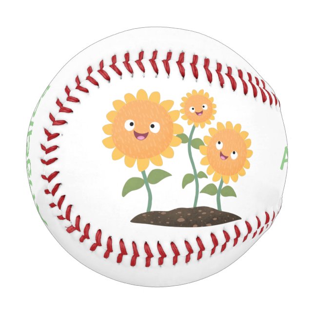 Pelota De Béisbol Hermosos girasoles alegres sonrientes ilustracion  (Anverso izquierdo)