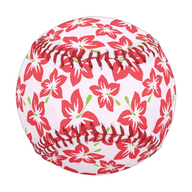 Pelota De Béisbol Hibiscus Rojo, Flores Rojas, Patrón De Flores (Reverso)