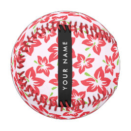 Pelota De Béisbol Hibiscus Rojo, Flores Rojas, tu nombre