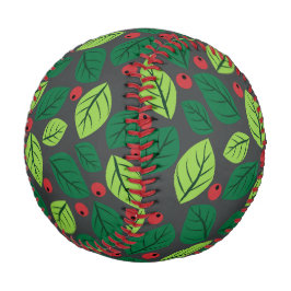 Pelota De Béisbol Hojas verdes, bayas rojas, patrón de hojas
