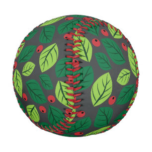 Pelota De Béisbol Hojas verdes, bayas rojas, patrón de hojas