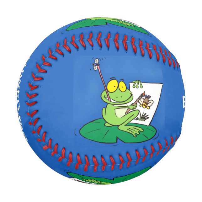 Pelota De Béisbol Ilustracion de personalizado de rana verde lindo (Anverso izquierdo)