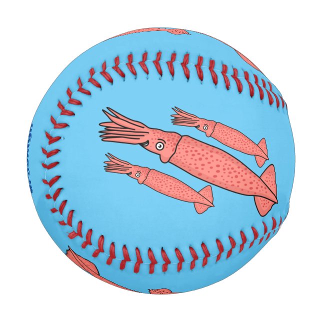 Pelota De Béisbol Ilustracion personalizado de calamar rosa feliz (Anverso izquierdo)