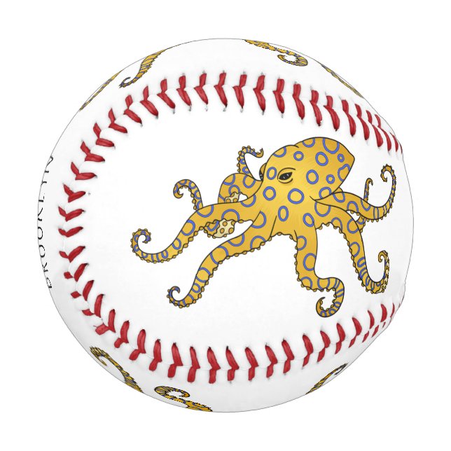 Pelota De Béisbol Ilustracion personalizado de pulpo de anillo azul (Anverso izquierdo)