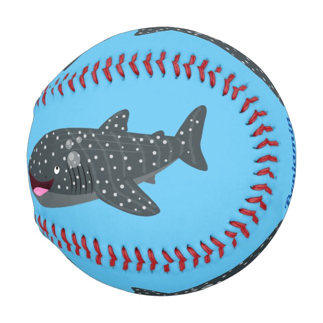 Pelota De Béisbol Ilustracion personalizado feliz de tiburón ballena (Anverso derecho)