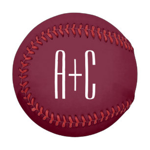 Pelota De Béisbol Iniciales de parejas simples Blanco y burdeos