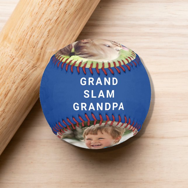 Pelota De Béisbol Las mejores fotos del abuelo azules (Grand slam home run for the best grandpa ever - celebrate him with a personalized photo baseball)