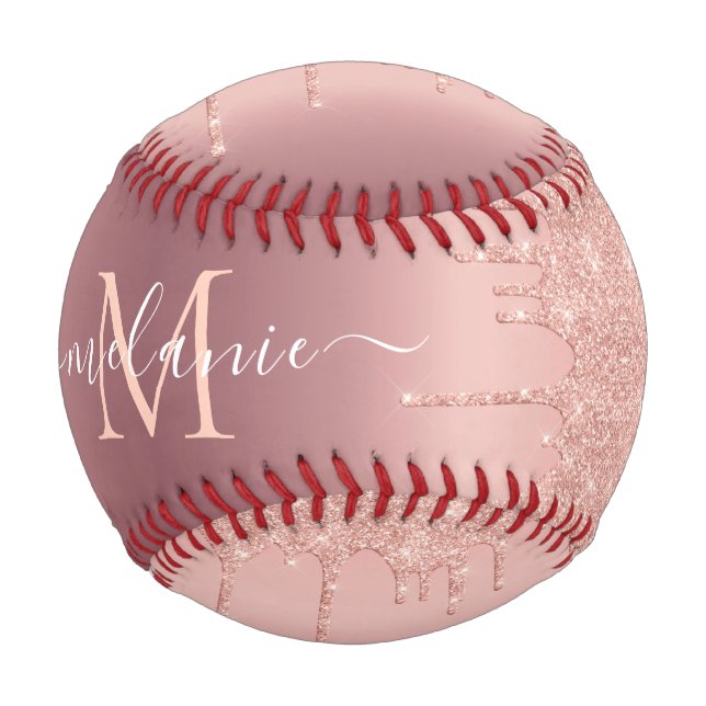 Pelota De Béisbol Letra Rosa Gold Purpurina Baseball Custom Name (Reverso)