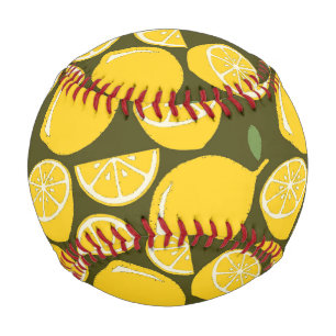 Pelota De Béisbol Limones Amarillos y Patrón Verde Oliva: Citrus Mod