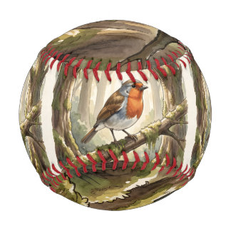 Pelota De Béisbol Lindo pájaro petirrojo en un viejo bosque