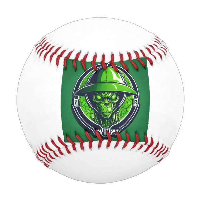 Pelota De Béisbol Logo deportivo con un alien verde (Reverso)