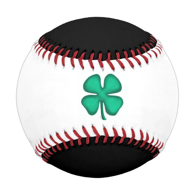 Pelota De Béisbol Lucky 4 Leaf Irish Clover béisbol blanco negro (Anverso)