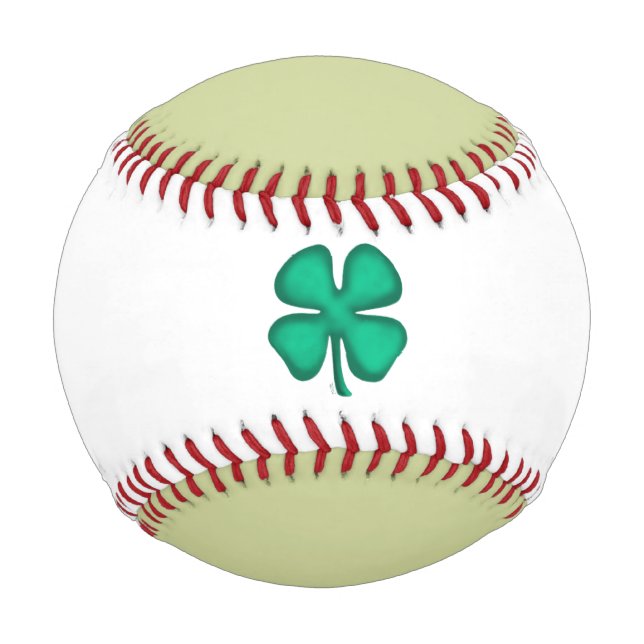 Pelota De Béisbol Lucky 4 Leaf Irish Clover dejó el béisbol blanco v (Anverso)