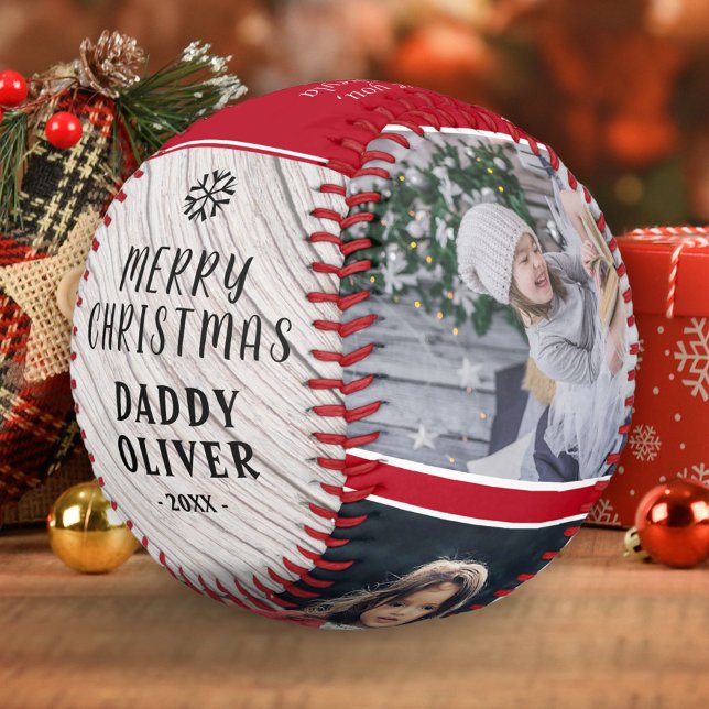 Pelota De Béisbol Madera Rústica Feliz Navidad Papi 3 Collage de fot (Subido por el creador)