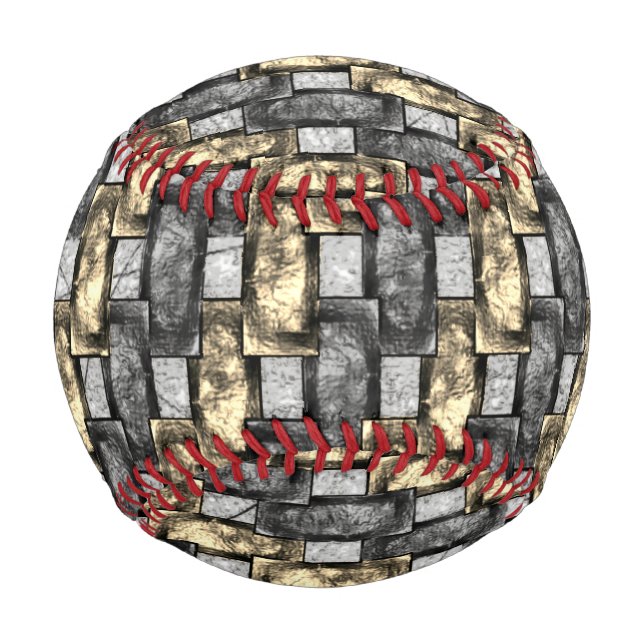 Pelota De Béisbol Mancha gris y dorada, trozos rectangulares tallado (Reverso)