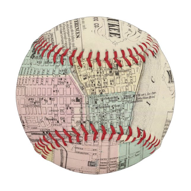Pelota De Béisbol Mapa de la ciudad de Milwaukee, Milwaukee Co. (Anverso)
