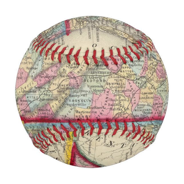 Pelota De Béisbol Mapa del Condado de Virginia y Carolina del Norte (Anverso)