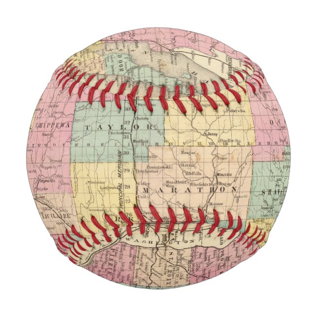 Pelota De Béisbol Mapa del estado de Wisconsin (Anverso)
