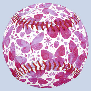 Pelota De Béisbol Mariposa acuarela Magenta rosa