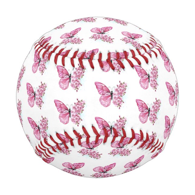 Pelota De Béisbol Mariposa de flores con Sakura rosa (Anverso)