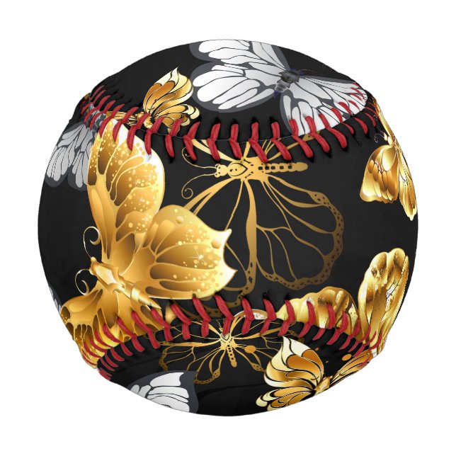 Pelota De Béisbol Mariposas doradas y blancas (Anverso)