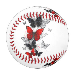 Pelota De Béisbol Mariposas Morpho voladoras negras y rojas
