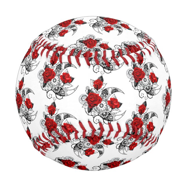 Pelota De Béisbol Media luna mecánica con rosas rojas (Anverso)