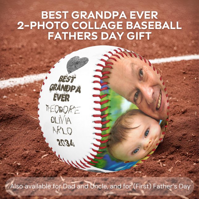 Pelota De Béisbol Mejor Abuelo hasta 2 Collages de fotos Keepsake (Best Grandpa Ever 2-Photo Baseball Gift for Grandfather. Perfect for Father's Day.)