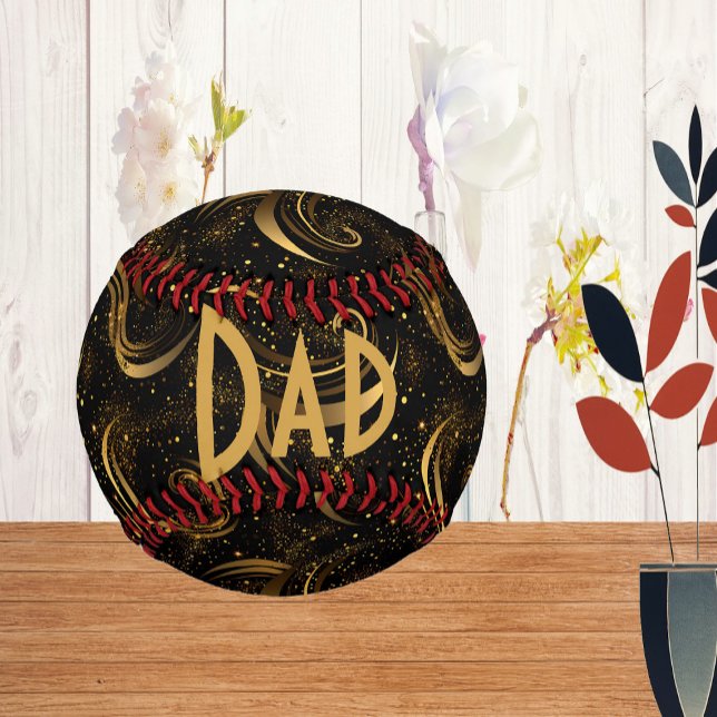 Pelota De Béisbol Mejor Padre Padres Día de Leafy Dorado Swirls Call (Best Dad Fathers Day Gold Leafy Swirls Calligraphy Baseball)