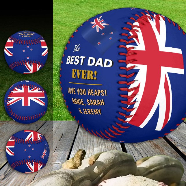 Pelota De Béisbol Mejor papá de Nueva Zelanda, patriótico, bandera d (Subido por el creador)