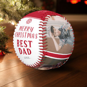 Pelota De Béisbol Mejor Papá Feliz Navidad Rojo 3 Colage de Fotos
