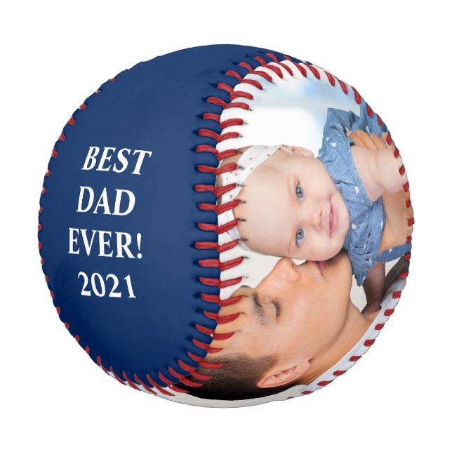 Pelota De Béisbol Mejor Papá Nunca 2 Foto Azul (Angular)