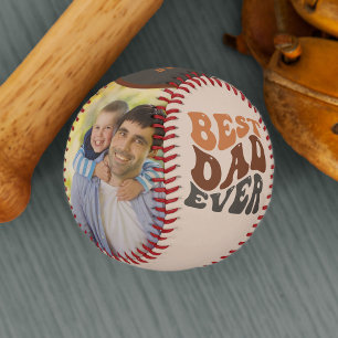 Pelota De Béisbol Mejor Papá Nunca 2 Foto Con Tipografía Retro Groov