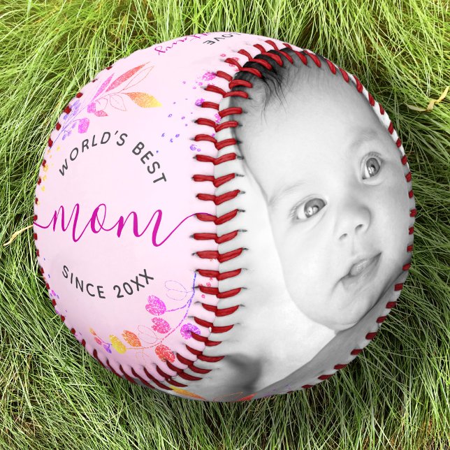 Pelota De Béisbol Mejor Purpurina rosa de mamá del mundo deja foto m (Subido por el creador)