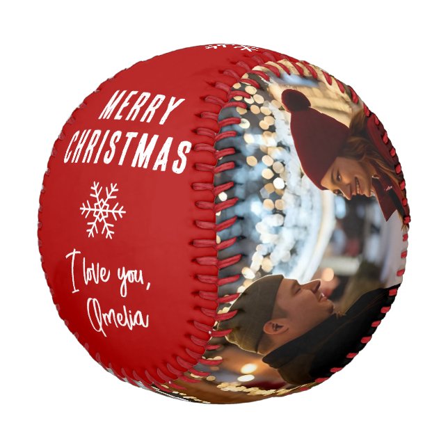 Pelota De Béisbol Merry Christmas 2 Photo Collage Keepsake (Angular)