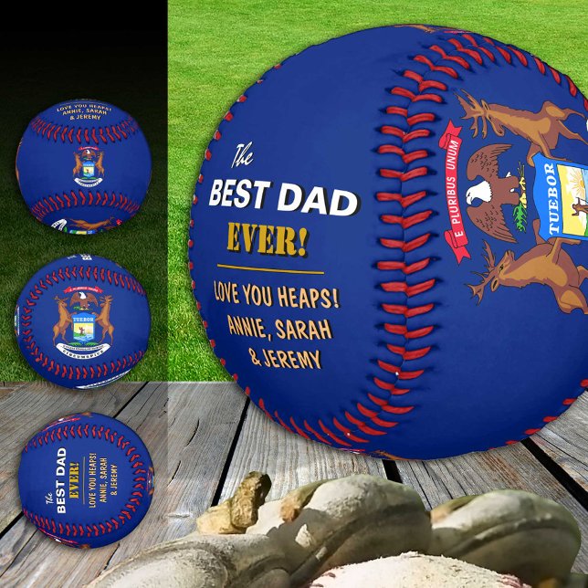 Pelota De Béisbol Michigan Mejor Papá, Estados Unidos patriótico, Ba (Subido por el creador)