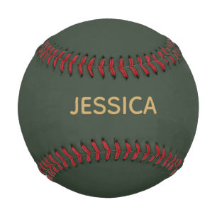 Pelota De Béisbol Minimalista verde oscuro dorado personalizado scri