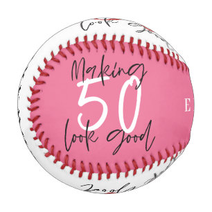 Pelota De Béisbol Moda moderna de 50 años rosa, blanco y azul