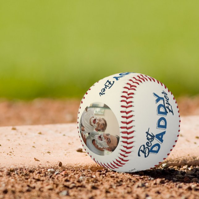 Pelota De Béisbol Modern 2 Photo Collage Best Daddy Ever (Easily personalize this Best Daddy Ever ballwith your photos & name for a unique Father's Day gift)