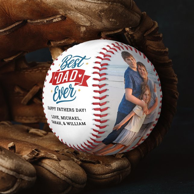 Pelota De Béisbol Modern Best Dad Ever Fathers Day Keepsake Photo (A fun Best Dad Ever Photo baseball. Makes a great gift for Fathers Day.)