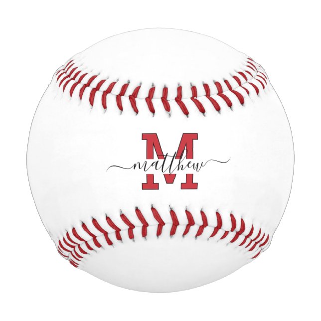 Pelota De Béisbol Modern Custom Red And Black Monogram  (Anverso)