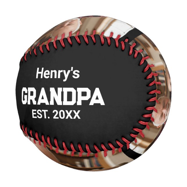 Pelota De Béisbol Modern Grandpa Est. Name Year 3 Photo (Reverso Izquierdo)