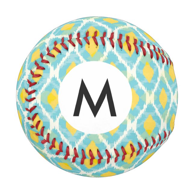 Pelota De Béisbol Moderna moda tribal ikat amarillo azul (Anverso izquierdo)