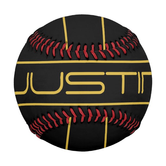 Pelota De Béisbol Moderno estilo Editable Gold Text & Line Stripes (Reverso)
