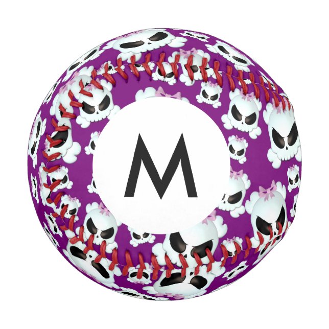 Pelota De Béisbol Monogram Girly Skullz (Anverso izquierdo)