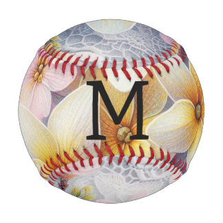 Pelota De Béisbol Monogram lace pink and yellow Spring flowers 