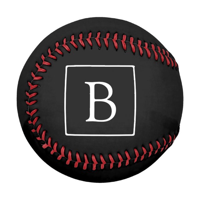 Pelota De Béisbol Monograma clásico simple | Texto negro con blanco (Anverso izquierdo)
