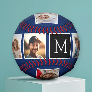 Pelota De Béisbol Monograma de Collage de fotos Navy y Black Instagr